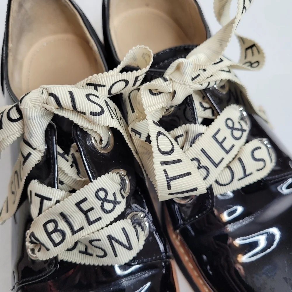 Zara Black Patten Leather Stack Shoes